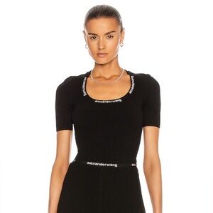 Alexander Wang Black Logo Trim Short Sleeve Top